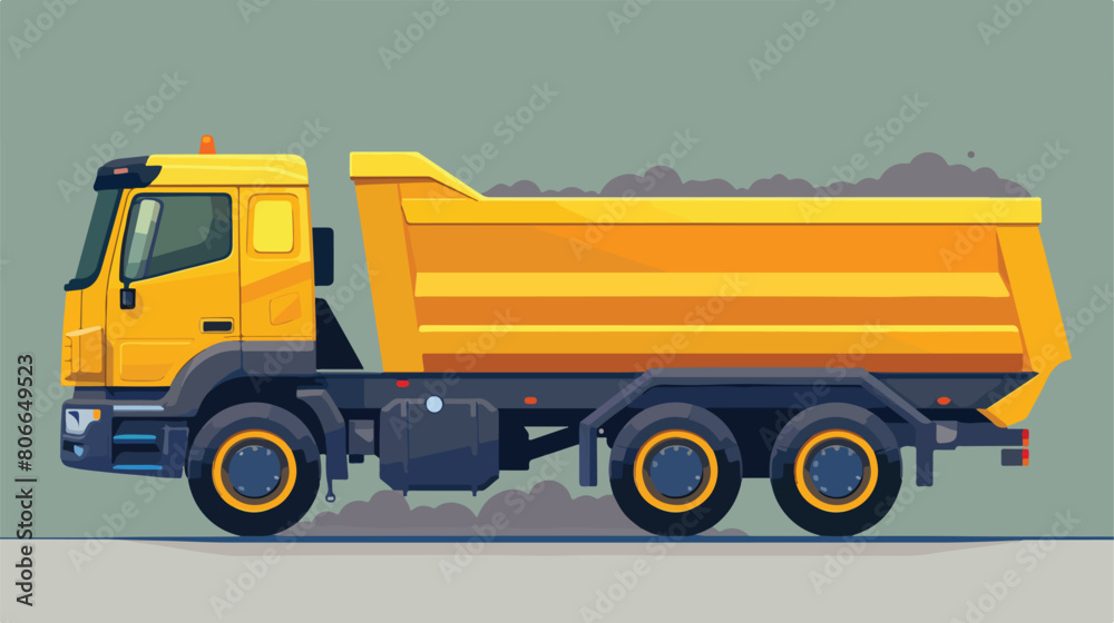 Transport truck with yellow wagon and wheels Vector illustration