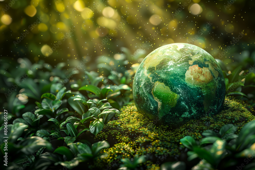 A green planet is sitting on a patch of green grass A green planet is sitting on a patch of green grass