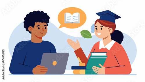 A student shares their financial concerns with their guidance counselor who then suggests options such as workstudy programs and parttime jobs for. Vector illustration