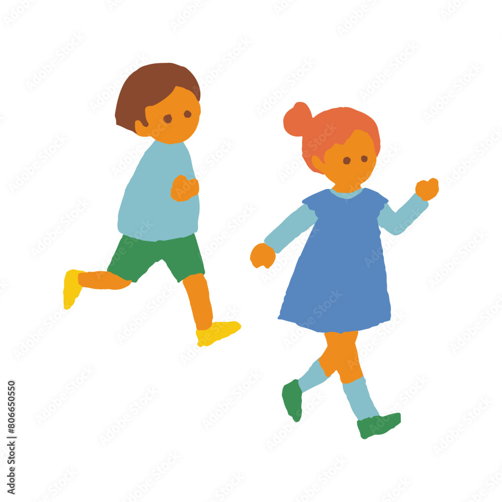 illustration of two running kids