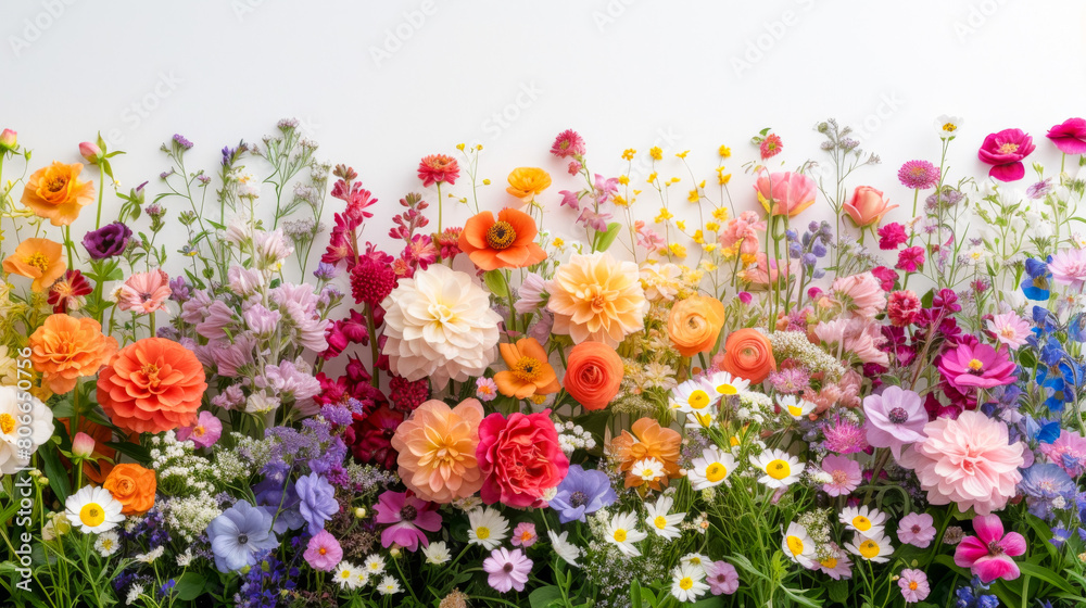 free space for title banner with a border of various flowers arranged in a row