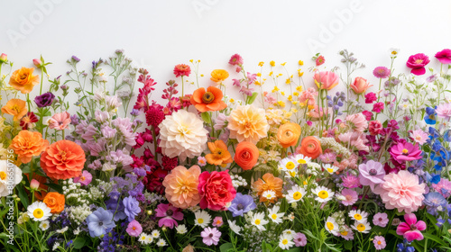 free space for title banner with a border of various flowers arranged in a row