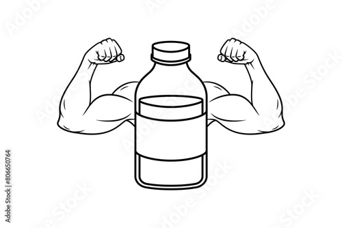 Sports nutrition syrup bottle line art, fitness, health.