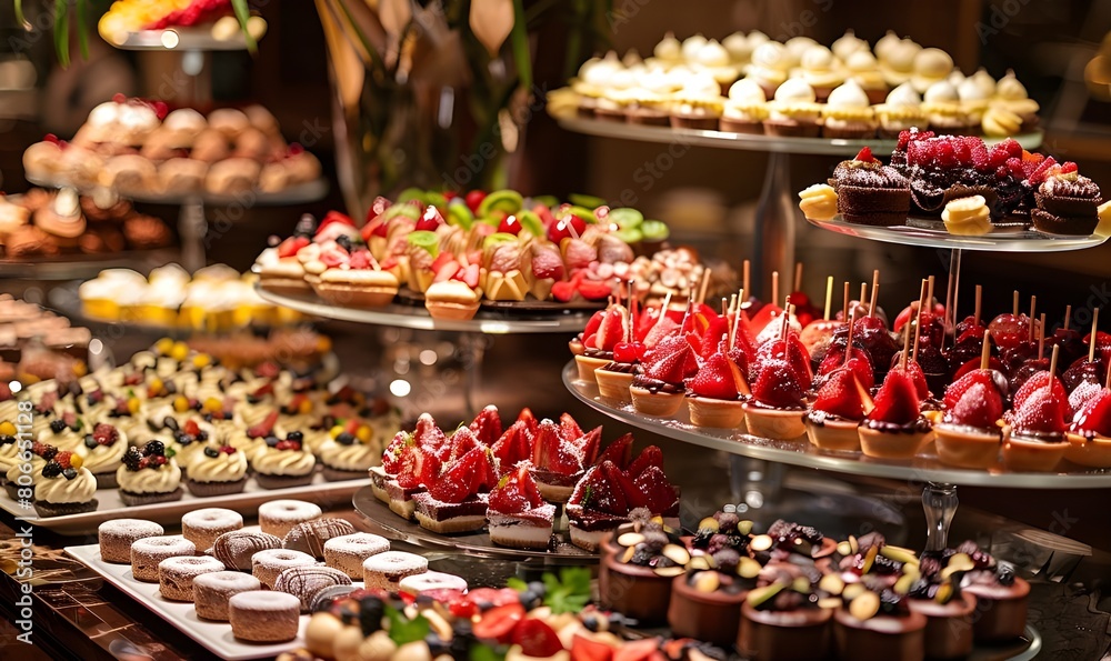 A photo of an extravagant dessert buffet with a variety of sweets. Decadent Dessert Spread
Indulgent Sweet Treats Display