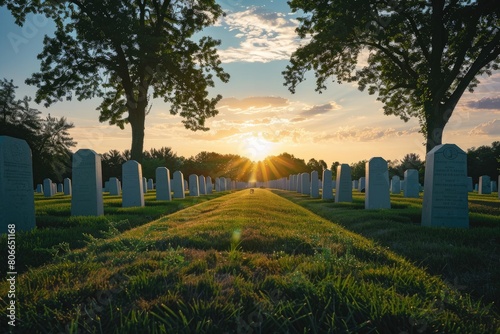A solemn military cemetery, Honor the sacrifice of fallen heroes on memorial day photo