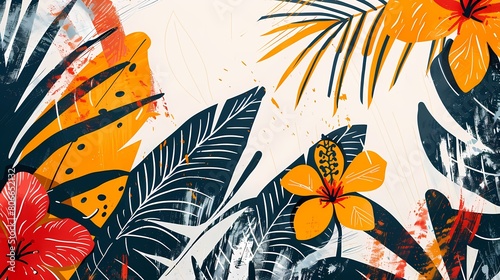 Orange and blue floral plant illustration poster background