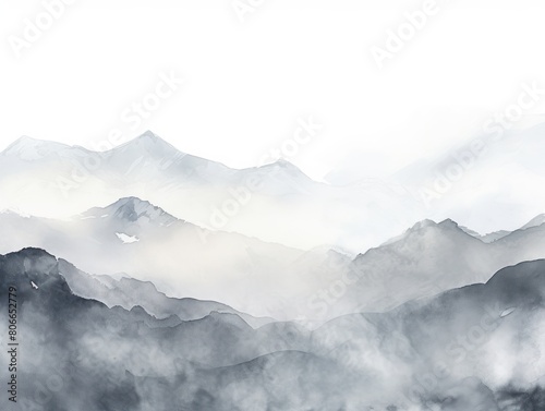 Gray tones watercolor mountain range on white background with copy space display products blank copyspace for design text photo website web banner  © Lenhard