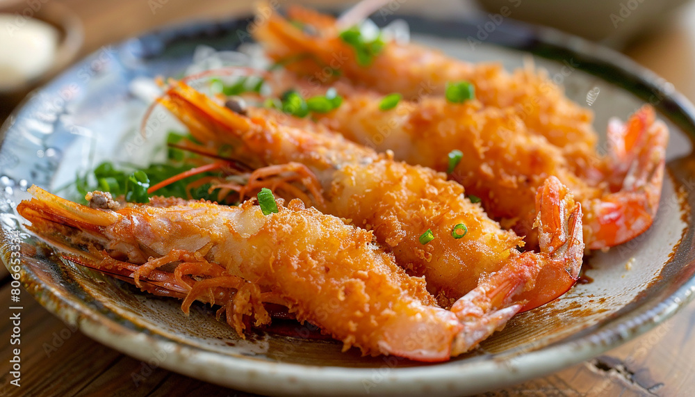 fried crispy prawn on a plate closeup shot generated by AI fried crispy prawn on a plate closeup shot generated by AI