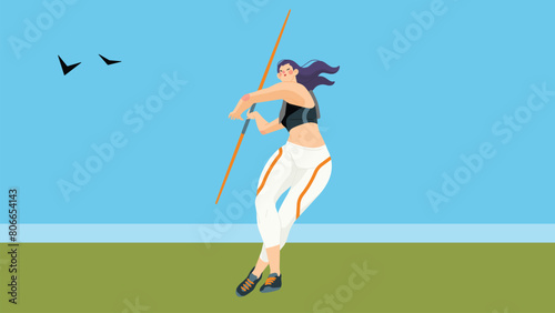 Javelin Thrower vector illustration design. Javelin Thrower logo design Template.