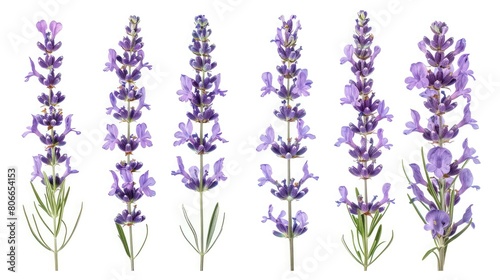 Lavender flowers isolated on white background Set of blossoming Lavender  leaves  Clipping paths  shadows separated  infinite depth of field  Design elements  Watercolor botanical set