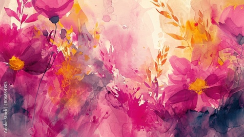 The picture about the abstract colourful flower that has been painted with water painting on bright background that the flower has been facing to the source of light in water painting picture. AIGX01.