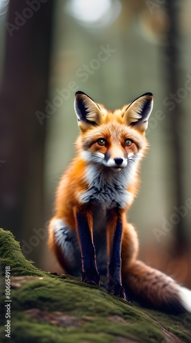 Red fox cub standing in the wild on a white background