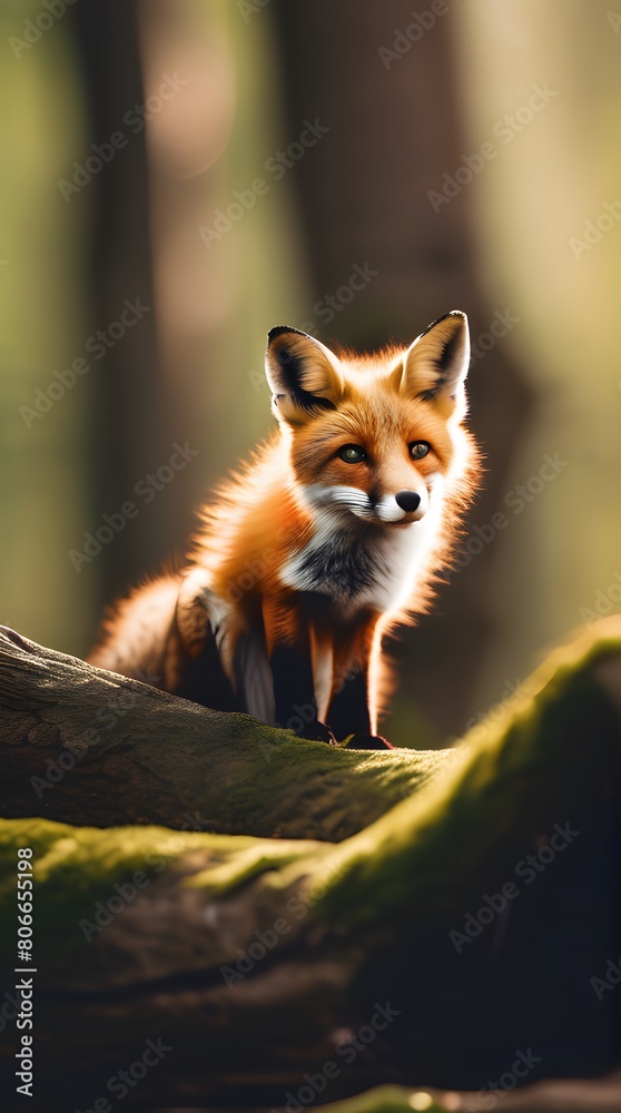 Obraz premium Red fox cub standing in the wild on a white background