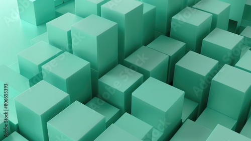 Soft teal cubes arranged in a gradient on a seafoam green block background  perfect for a soothing ambiance.