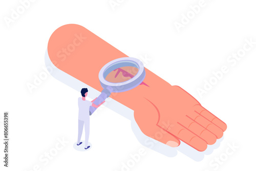 Hand cut blood, First aid treatment concept. Isometric vector illustration