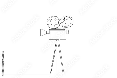 old retro camera record object one line art design vector