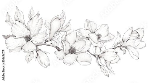 Magnolia branch engraving illustration  Scratch board style imitation  Hand drawn image Hand drawn orchids phalaenopsis sketch illustration Ink painting for your design