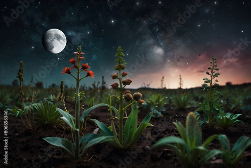 a plant growing in the soil with stars in the background Botanical Frontiers Cultivating Life photo