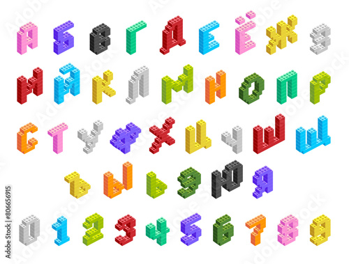 Collection of vector Russian letters and digits made from construction blocks