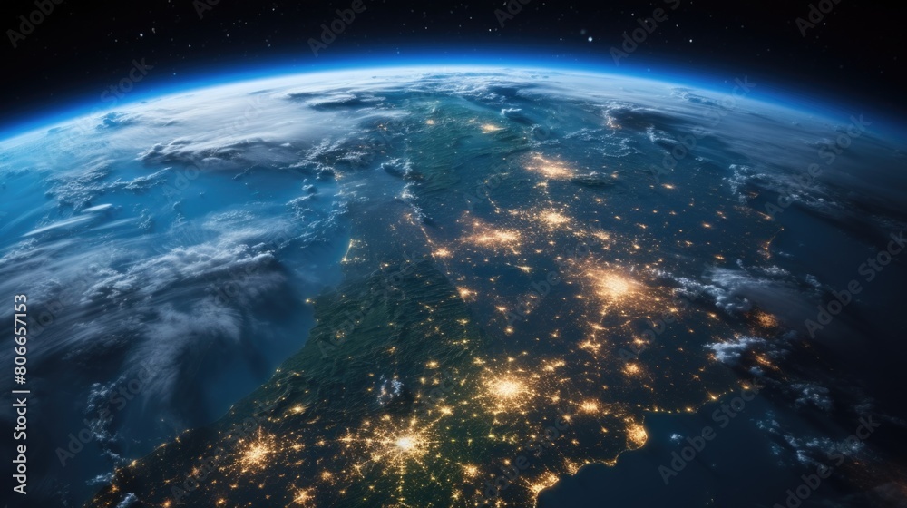 Fototapeta premium Earth seen from space shot galaxy view glowing stars