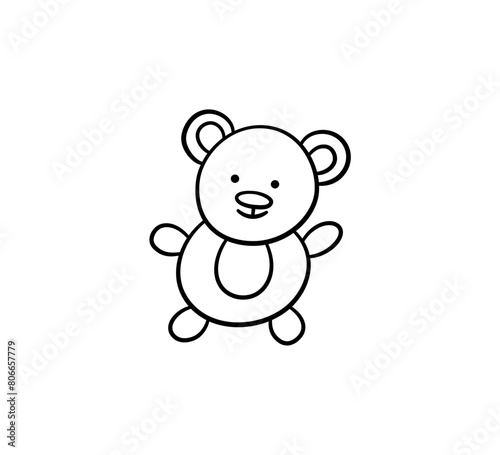 Hand drawn teddy bear. Children toy bear in doodle style. Children doodle drawing. Baby teddy toy. Vector isolated illustration on white background.