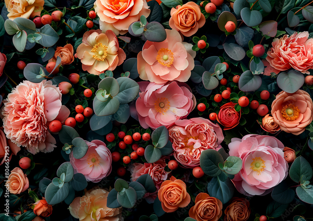 A bouquet of flowers with a mix of pink and green flowers A bouquet of flowers with a mix of pink and green flowers