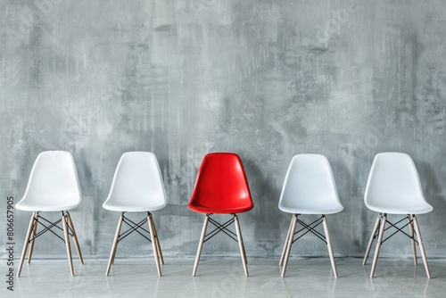 Unique concept red chair stands out among white counterparts photo