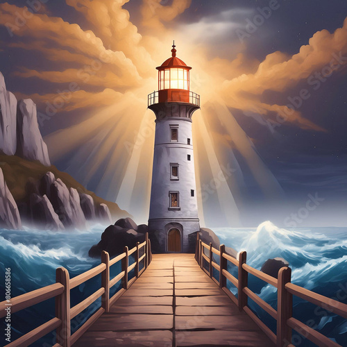 어두운 바다 위 등대
lighthouse on the dark sea photo