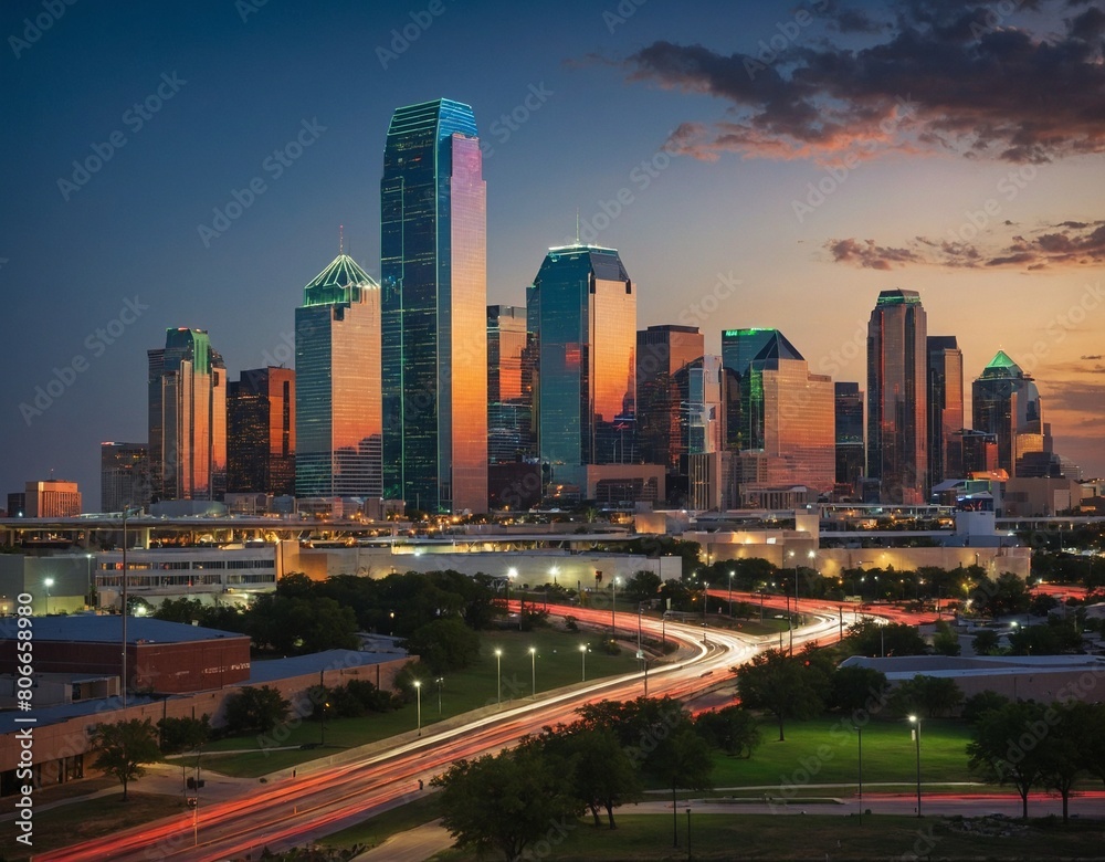 Discover the vibrant skyline of Dallas, where sleek skyscrapers and modern architecture dominate the cityscape, creating a stunning backdrop for the city's bustling energy