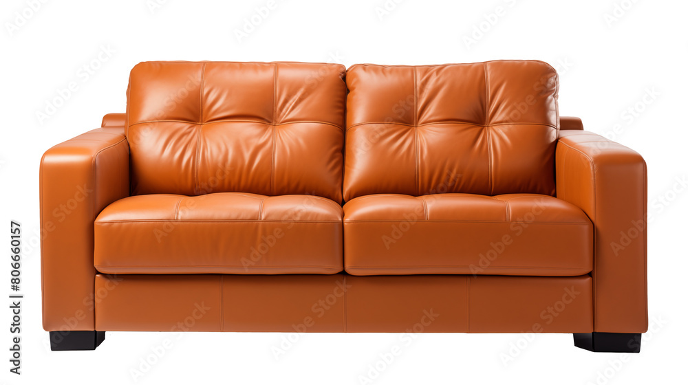 Fototapeta premium Brown classic natural leather couch sofa furniture , front view, isolated on transparent background png