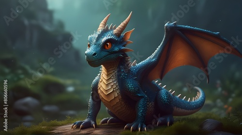 A charming cute baby dragon Realistic illustration © Sheraz