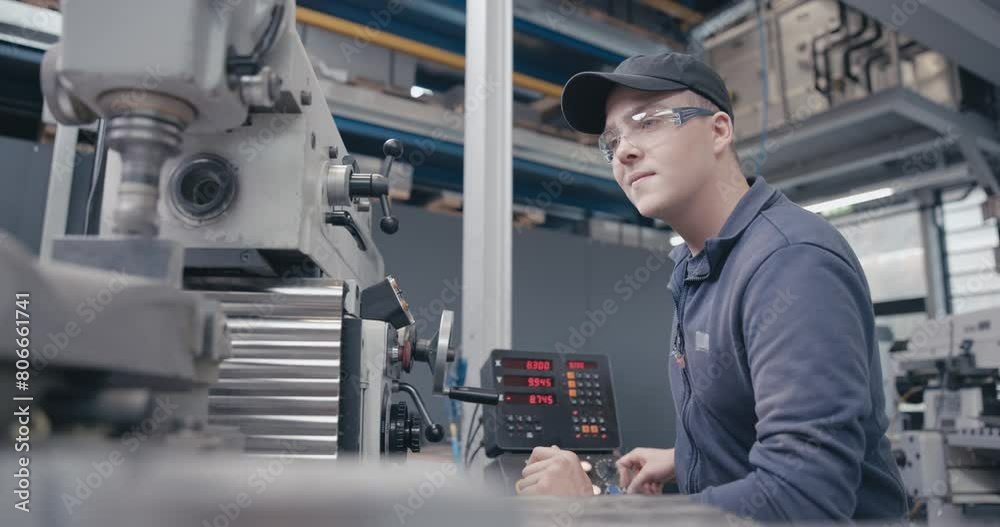 Skilled worker operating milling machine Skilled worker operating milling machine