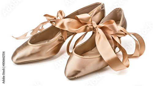 Elegant ballet pointe shoes tied with silky ribbons. Dancewear for classical dance. Perfect for ballerinas and dance studios. Style and grace in dance attire. AI