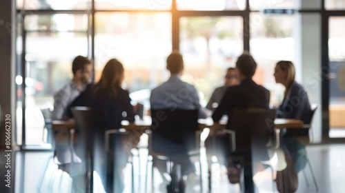 Defocused shot of group of business persons in business meeting, Group of entrepreneurs on meeting in board room, Corporate business team on meeting in the