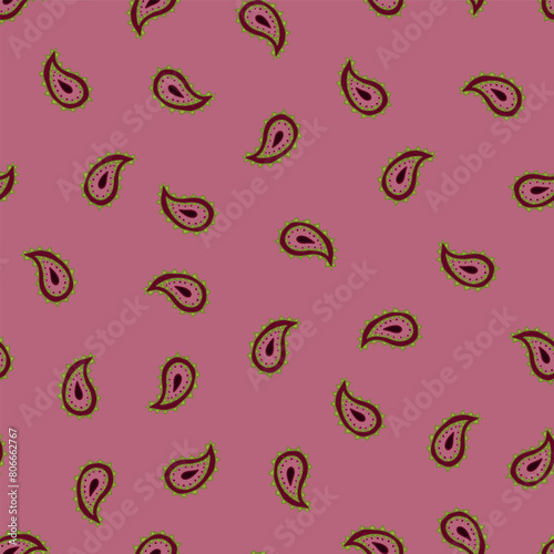 Vector antique pink seamless pattern background: Tiny Tossed Paisley.
