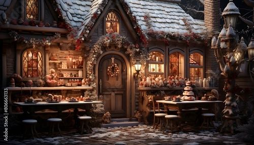 Christmas nativity scene in a snowy village, 3d digitally rendered illustration
