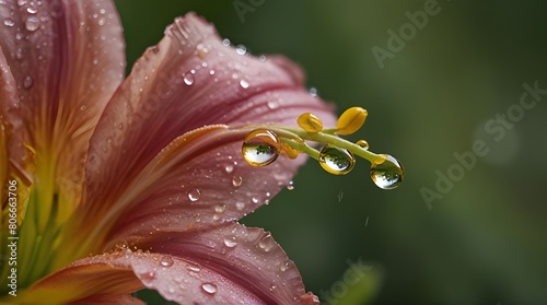 Macrophotograph of raindrop on daylily blossom
