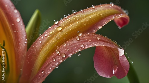 Macrophotograph of raindrop on daylily blossom