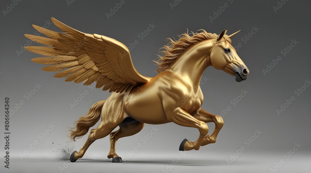 Golden flying horse Pegasus isolated on white background Golden flying horse Pegasus isolated on white background