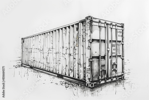 Hand-drawn sketch of a cargo container
