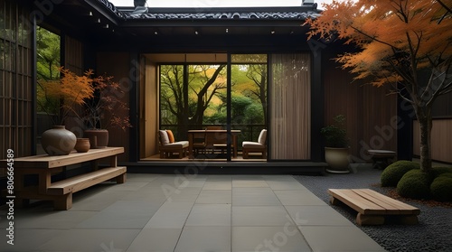 Fall Cozy patio area with garden furniture sliding doo © Sheraz