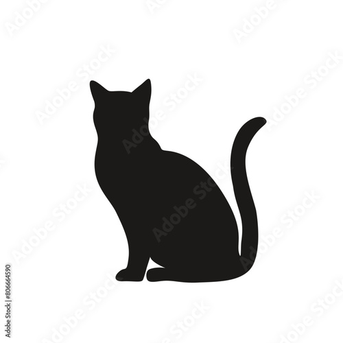 Silhouette of a cat in a sitting pose in a vector, flat style.