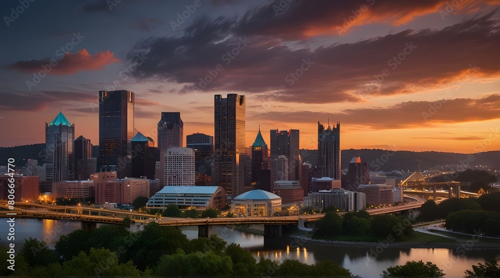 Fototapeta premium Default Dawn over a canal in spring