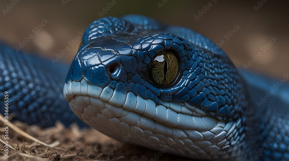 Fototapeta premium Blue viper snake closeup face