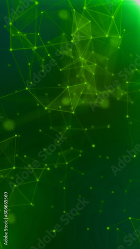Portrait green plexus particles molecules space particle form, futuristic neon graphic Background, 3D technology shape background