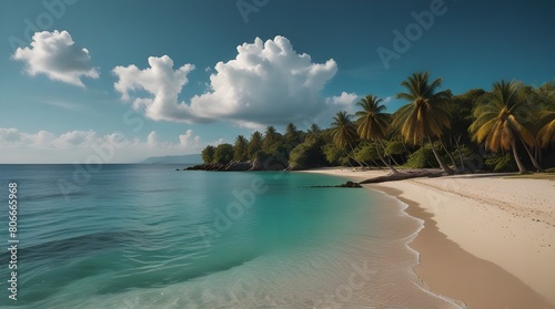 Beautiful Beach With Palms And turquoise sea in Jamaica