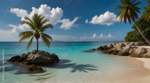 Beautiful Beach With Palms And turquoise sea in Jamaica © Sheraz