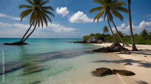 Beautiful Beach With Palms And turquoise sea in Jamaica