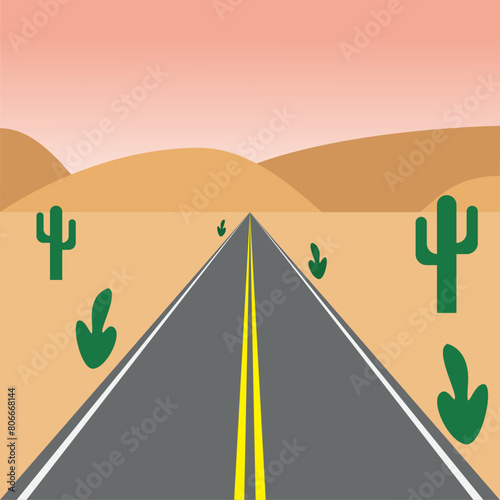 Illustration vector design of road in the Desert at evening