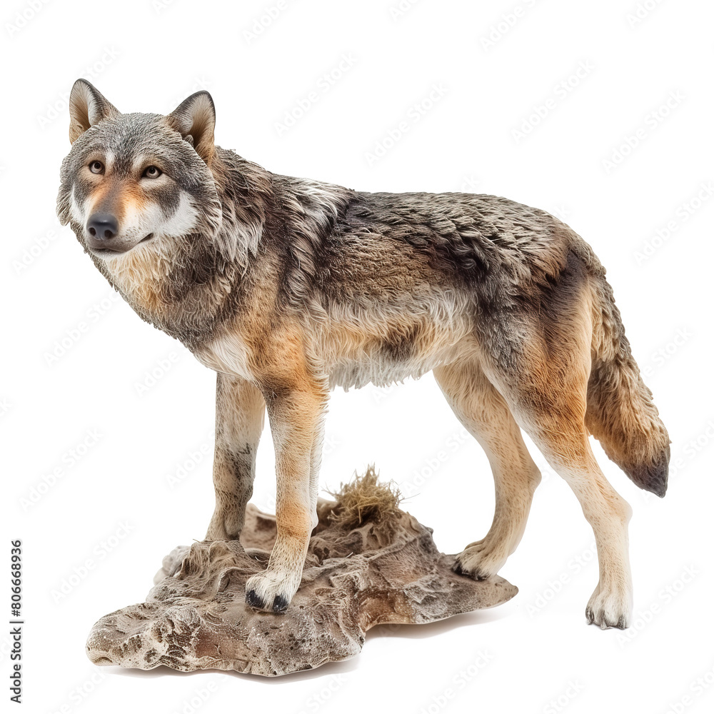 Grey wolf isolated. Beautiful realistic diorama. PNG with transparent background